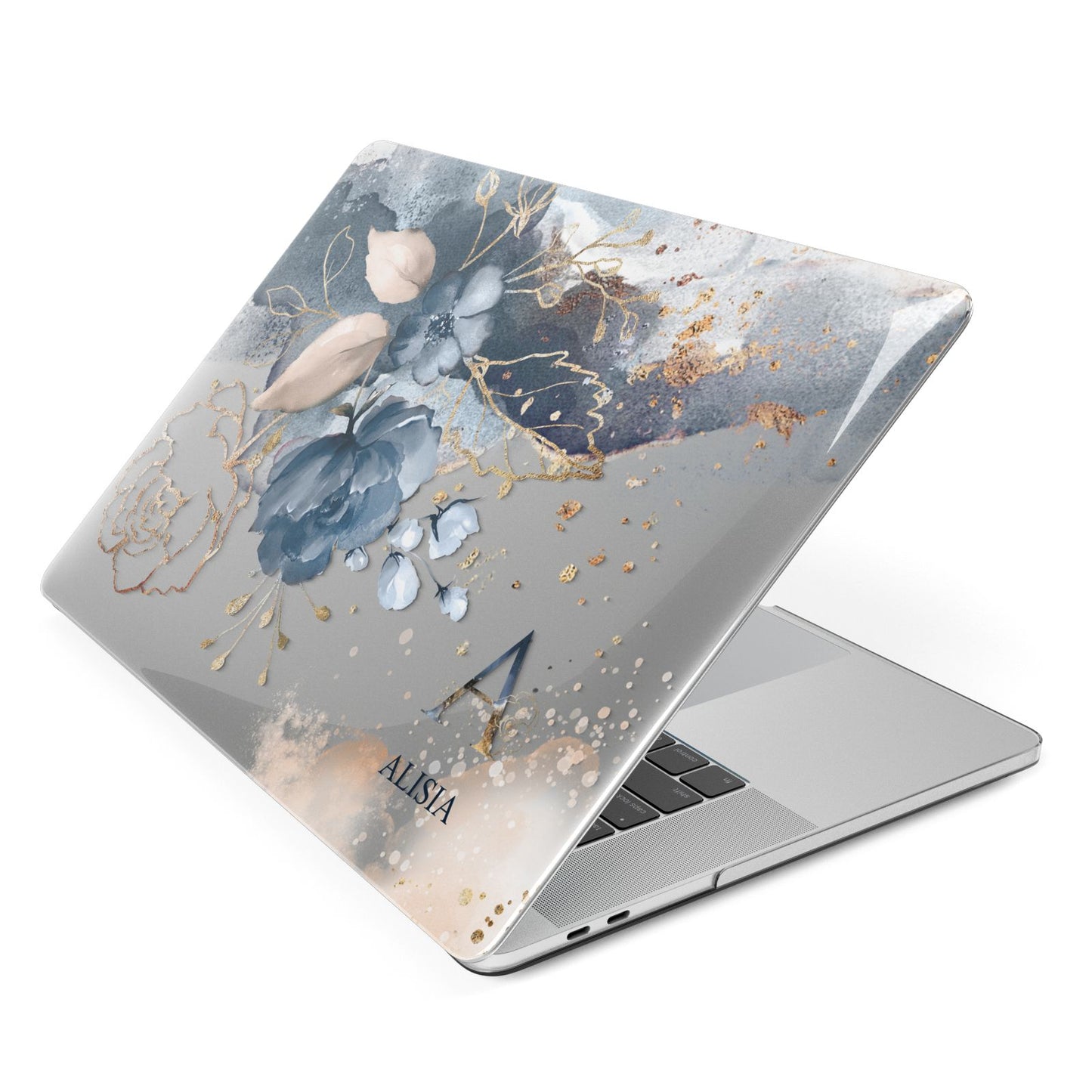 Monogrammed Watercolour Flower Elements Apple MacBook Case Side View