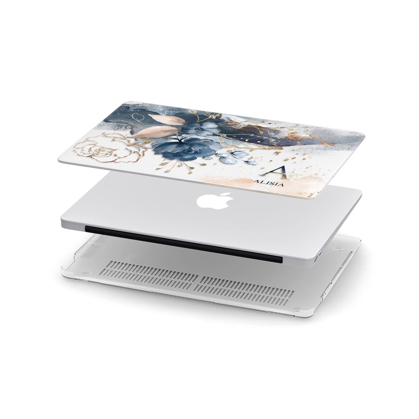 Monogrammed Watercolour Flower Elements Apple MacBook Case in Detail