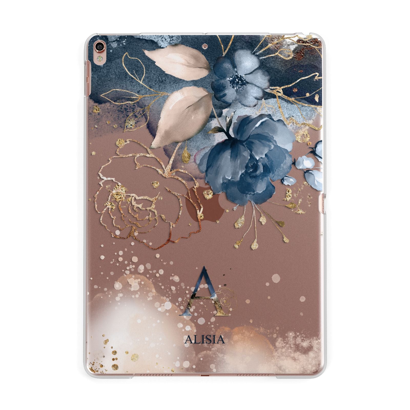 Monogrammed Watercolour Flower Elements Apple iPad Rose Gold Case