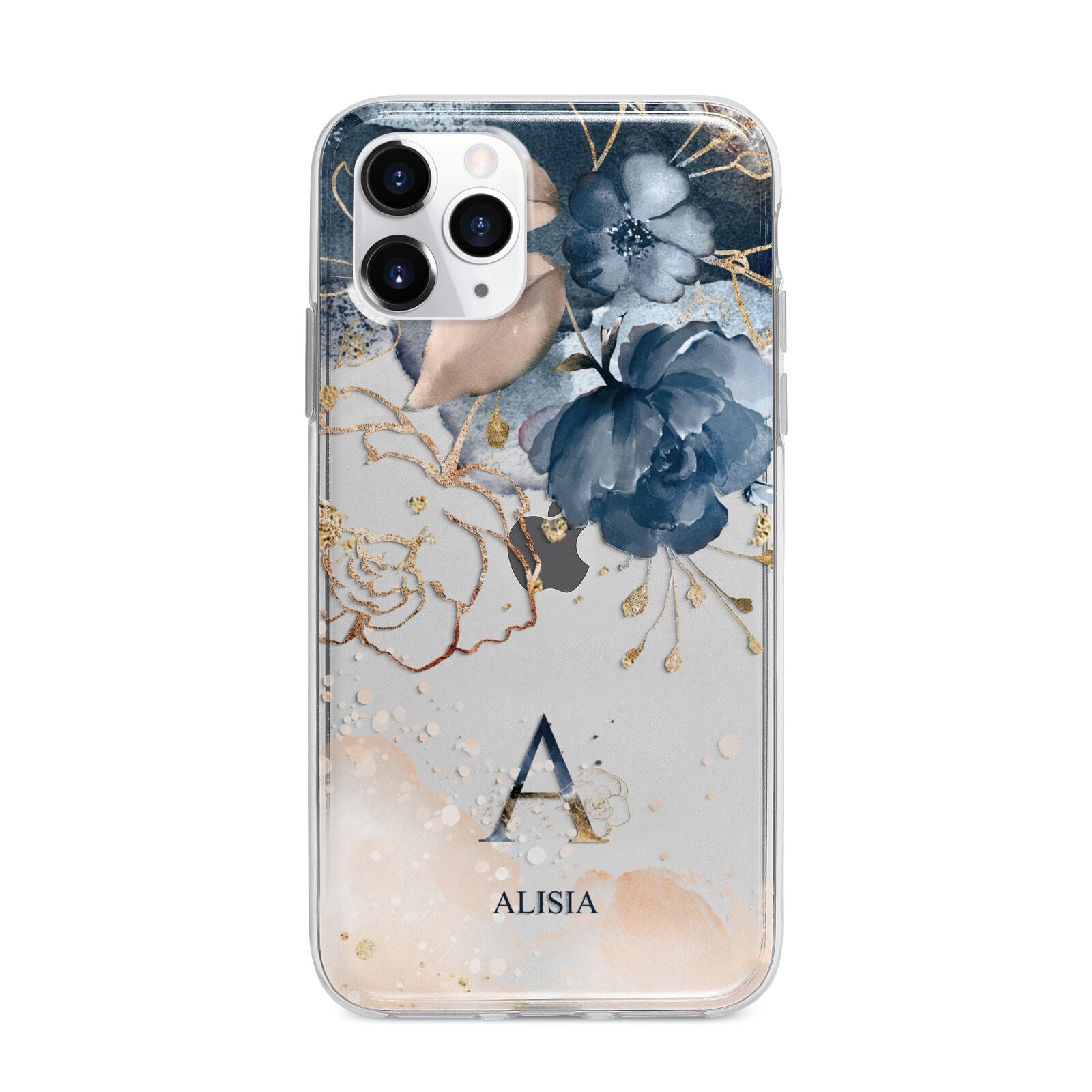 Monogrammed Watercolour Flower Elements Apple iPhone 11 Pro Max in Silver with Bumper Case