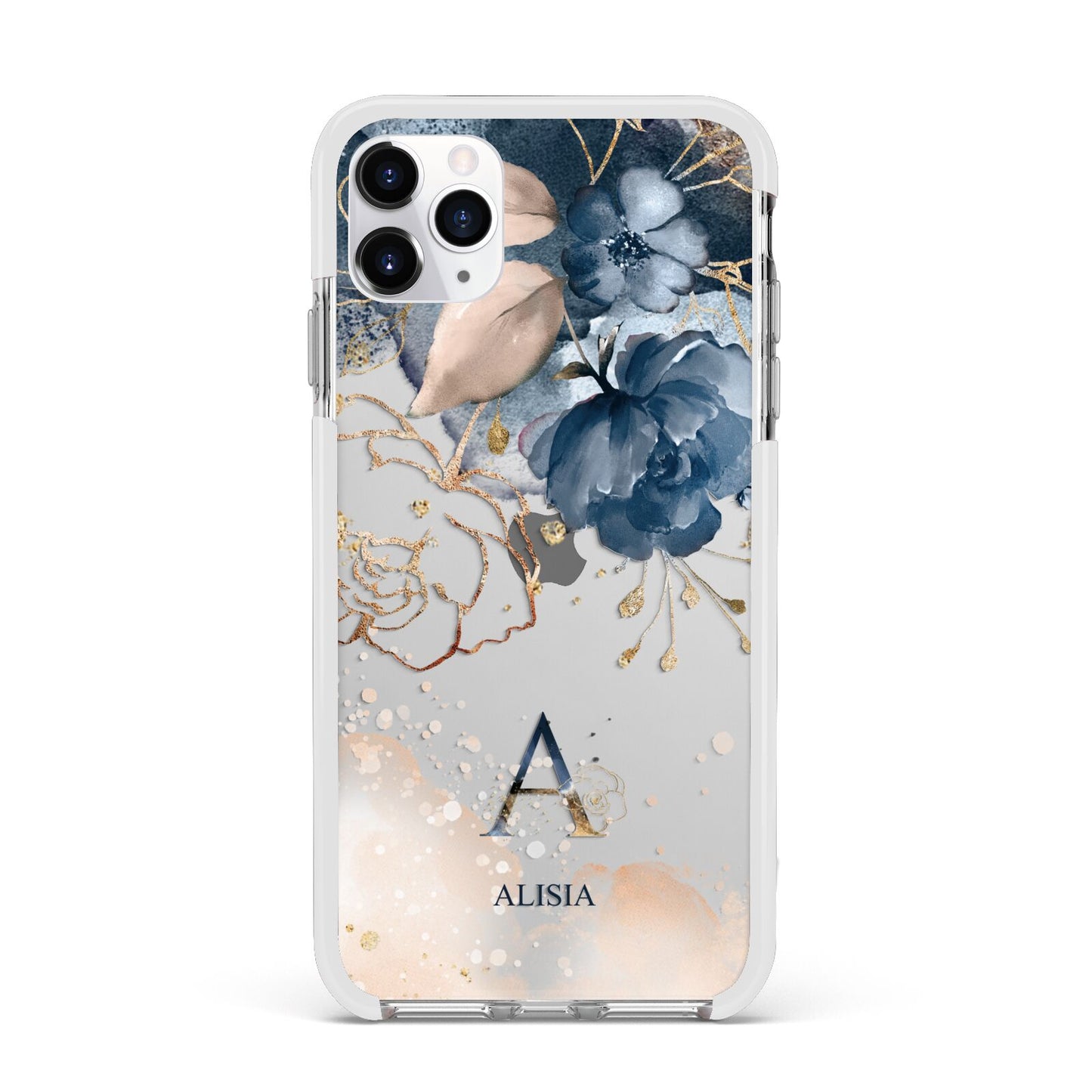 Monogrammed Watercolour Flower Elements Apple iPhone 11 Pro Max in Silver with White Impact Case
