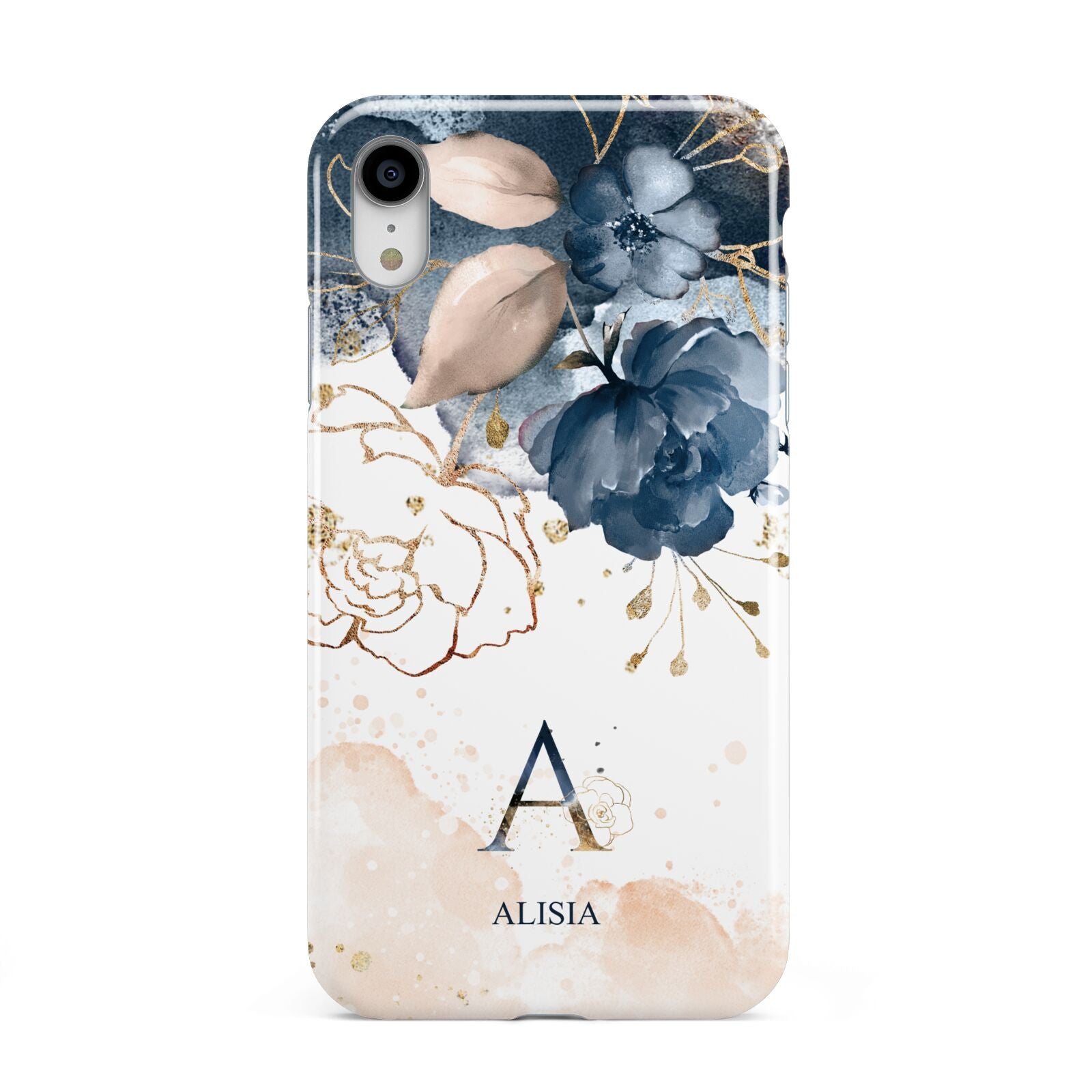 Monogrammed Watercolour Flower Elements Apple iPhone XR White 3D Tough Case