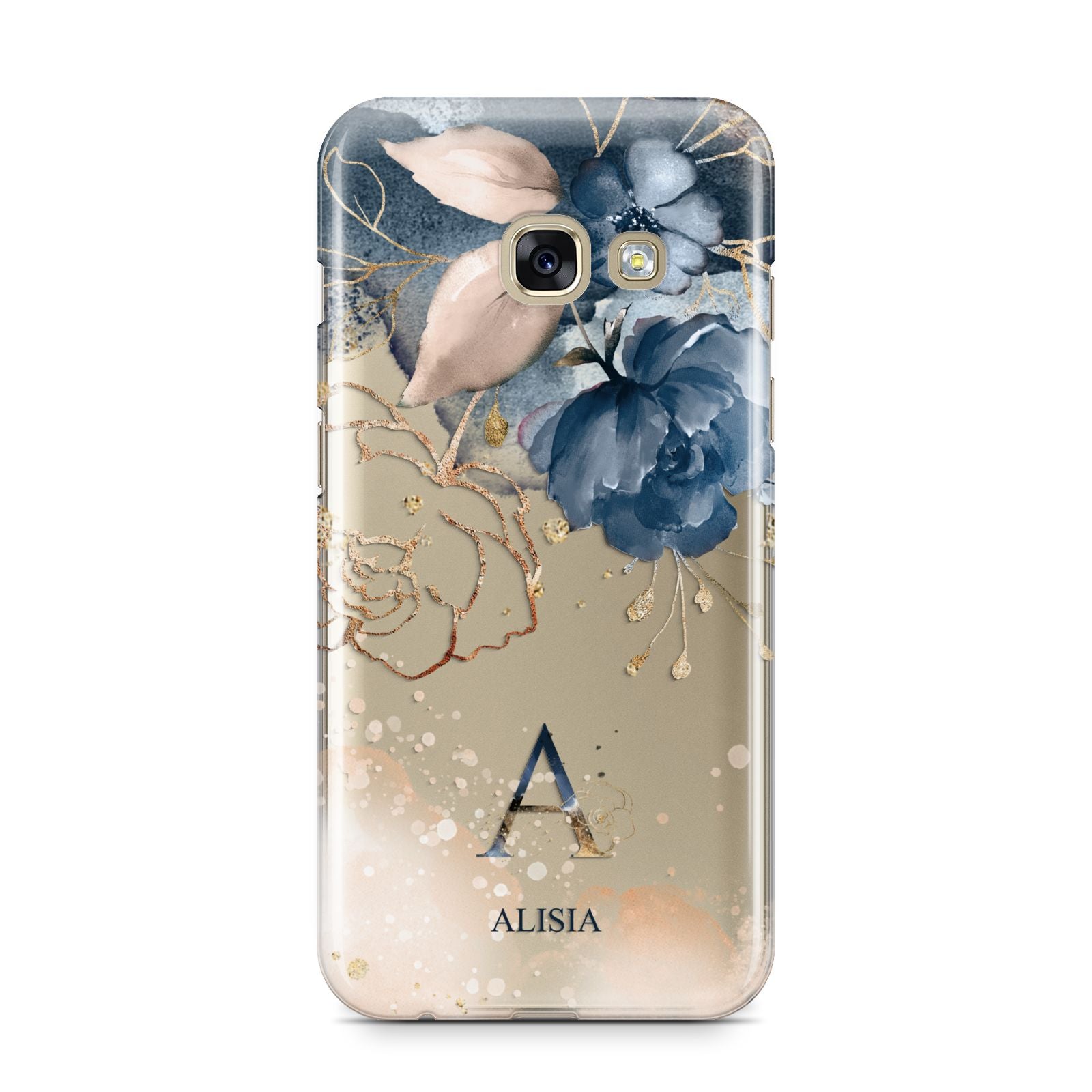 Monogrammed Watercolour Flower Elements Samsung Galaxy A3 2017 Case on gold phone