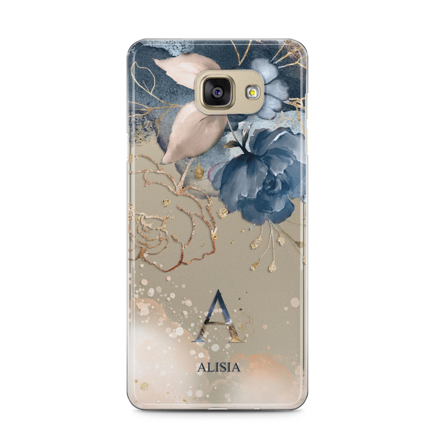 Monogrammed Watercolour Flower Elements Samsung Galaxy A5 2016 Case on gold phone