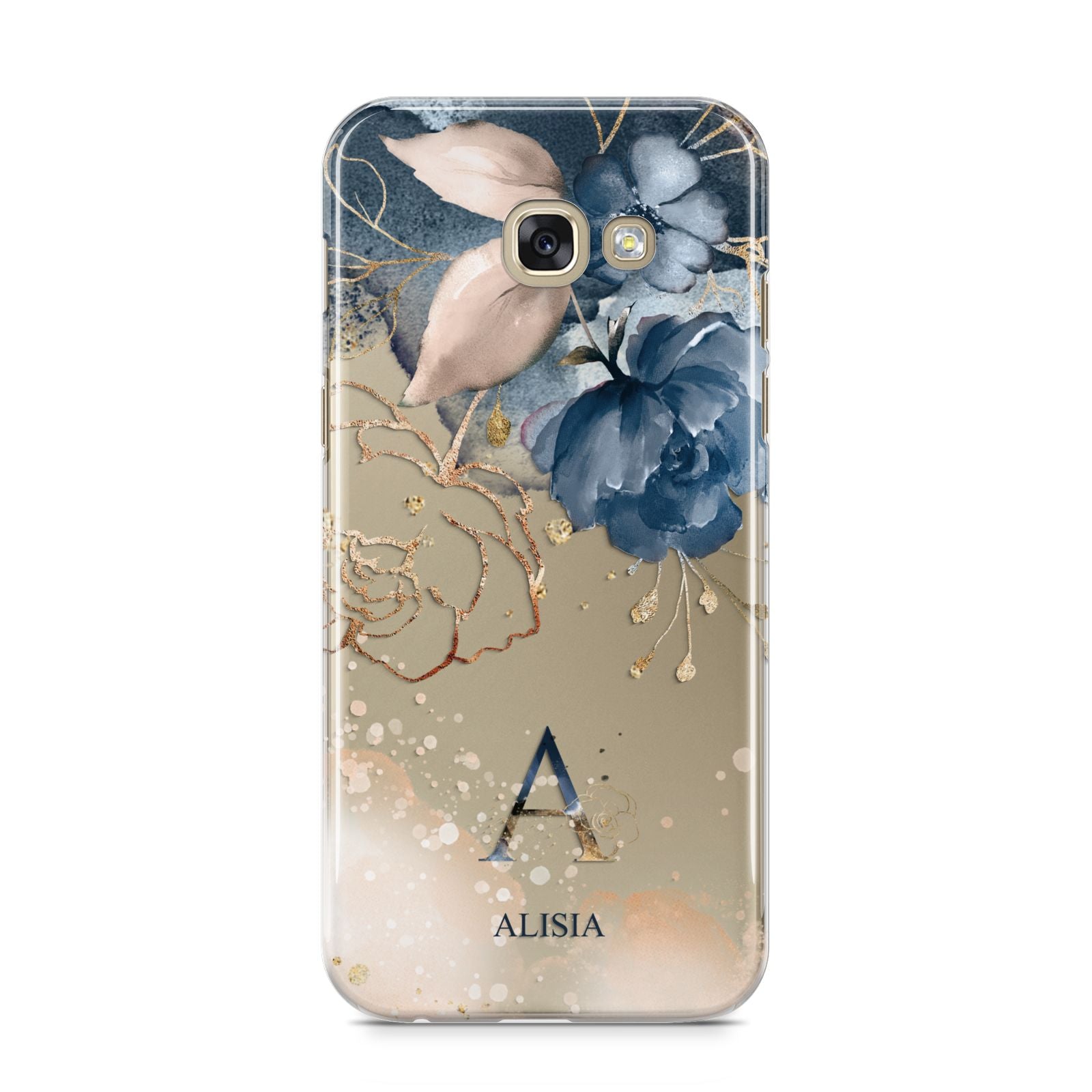 Monogrammed Watercolour Flower Elements Samsung Galaxy A5 2017 Case on gold phone