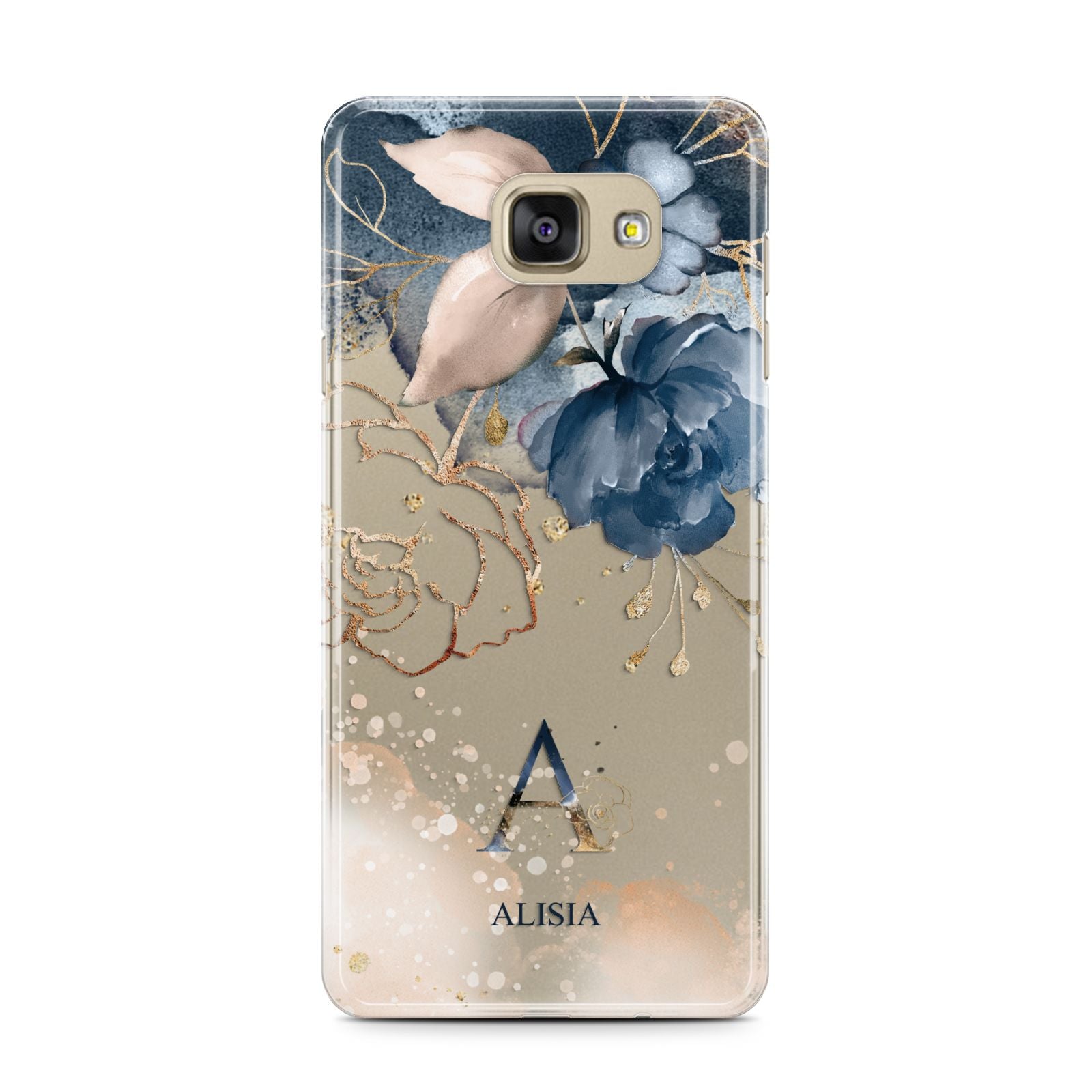 Monogrammed Watercolour Flower Elements Samsung Galaxy A7 2016 Case on gold phone