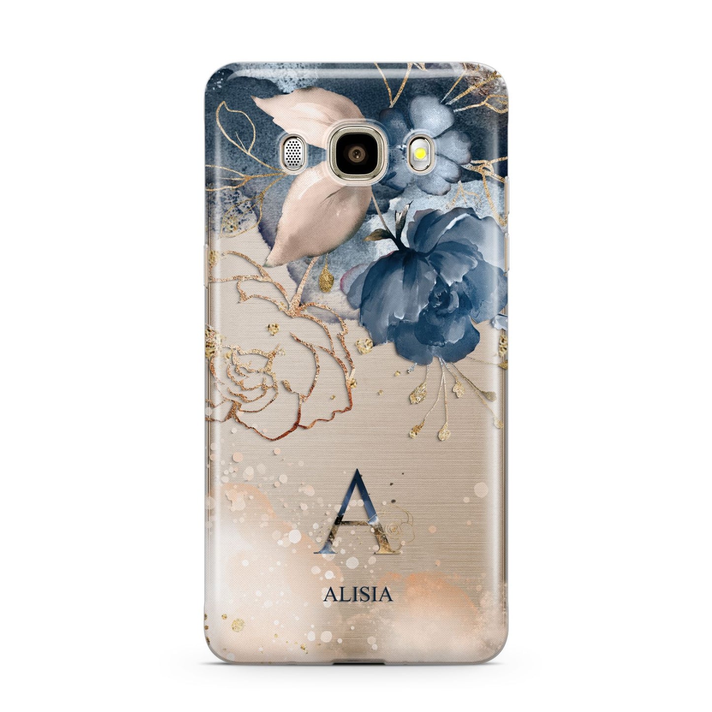 Monogrammed Watercolour Flower Elements Samsung Galaxy J7 2016 Case on gold phone