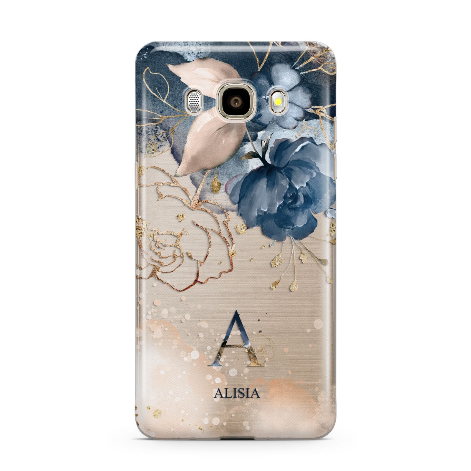 Monogrammed Watercolour Flower Elements Samsung Galaxy J7 2016 Case on gold phone