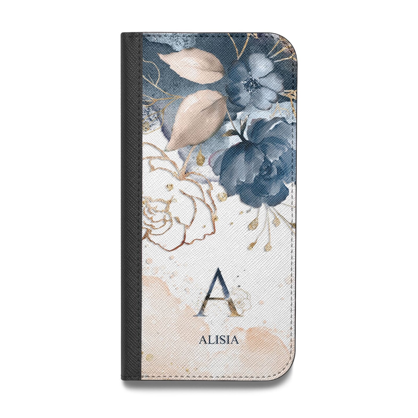 Monogrammed Watercolour Flower Elements Vegan Leather Flip iPhone Case