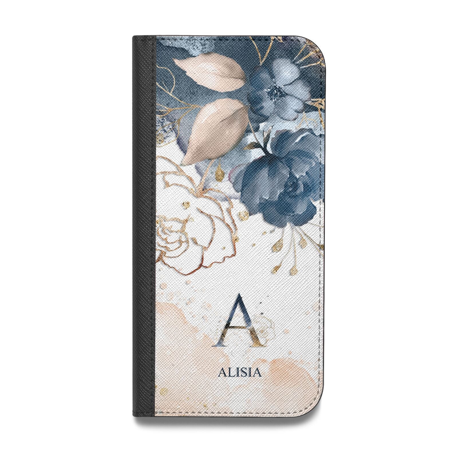 Monogrammed Watercolour Flower Elements Vegan Leather Flip iPhone Case