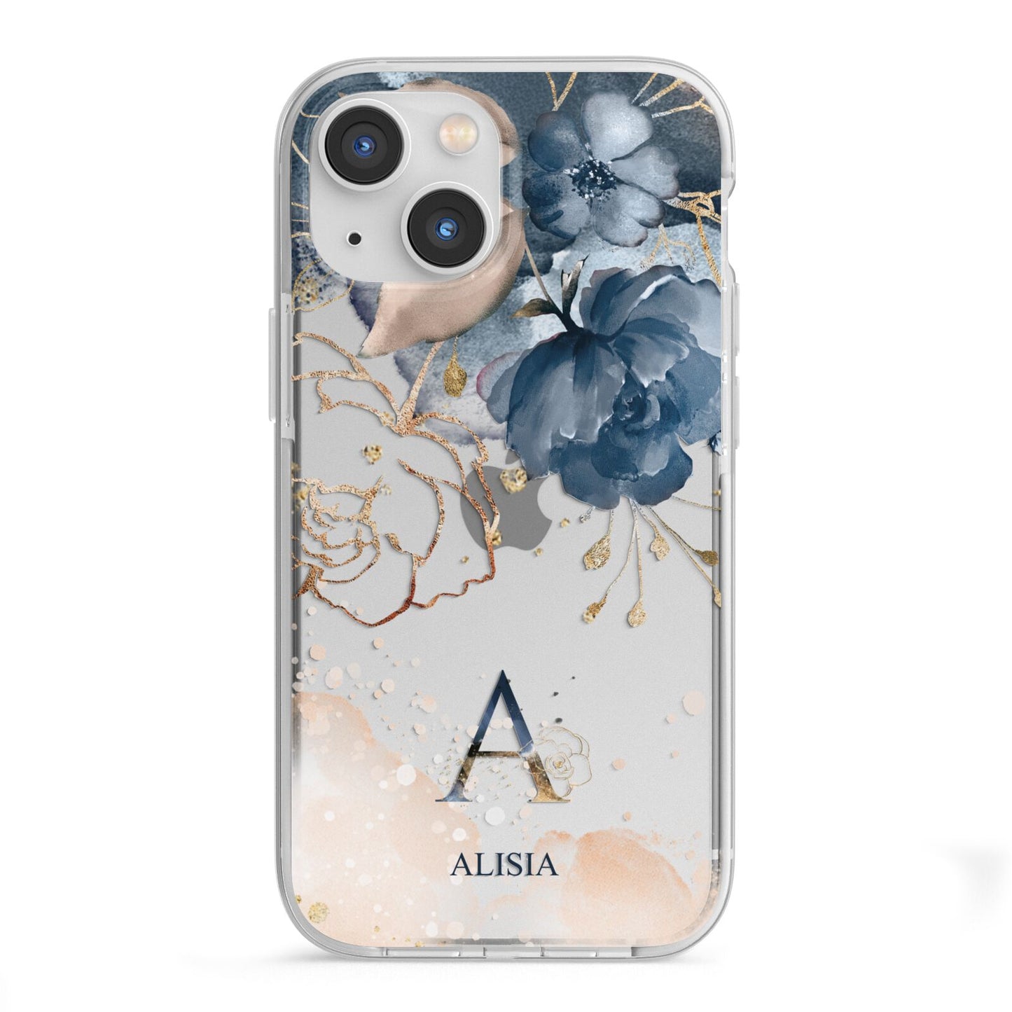 Monogrammed Watercolour Flower Elements iPhone 13 Mini TPU Impact Case with White Edges