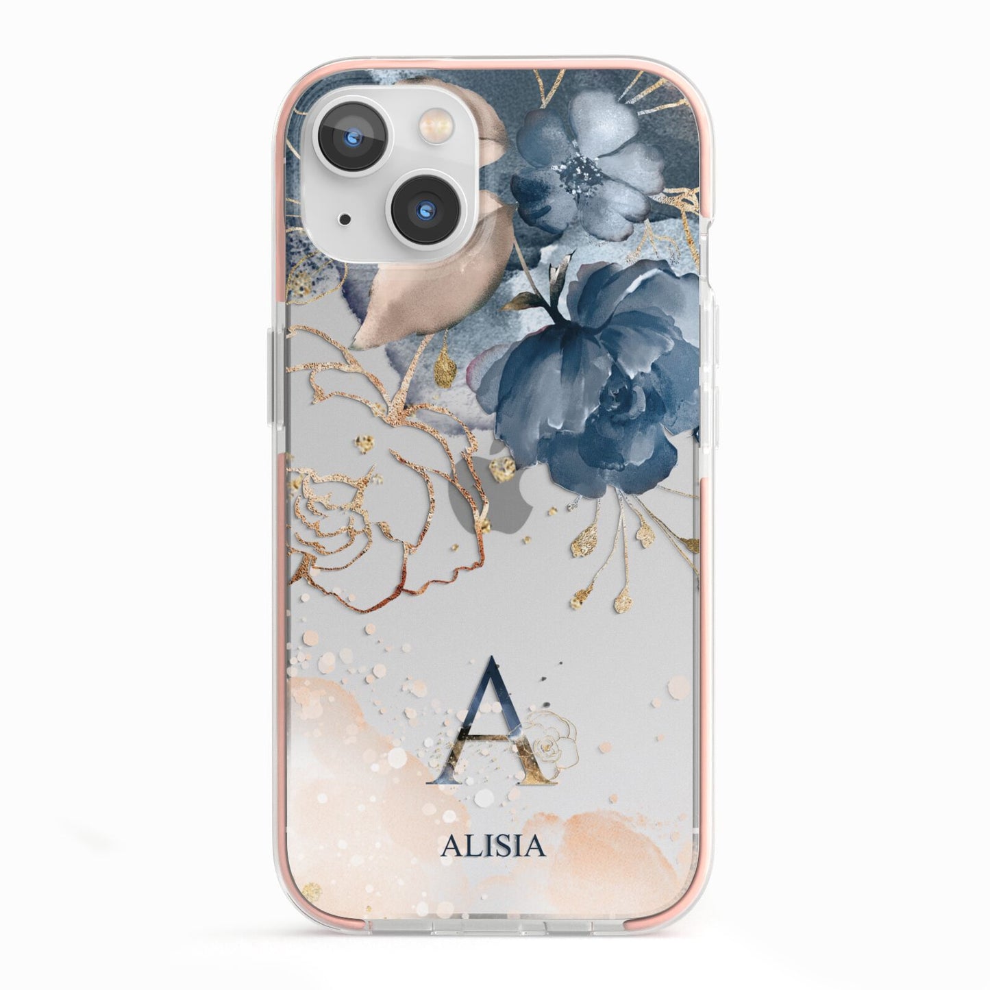 Monogrammed Watercolour Flower Elements iPhone 13 TPU Impact Case with Pink Edges