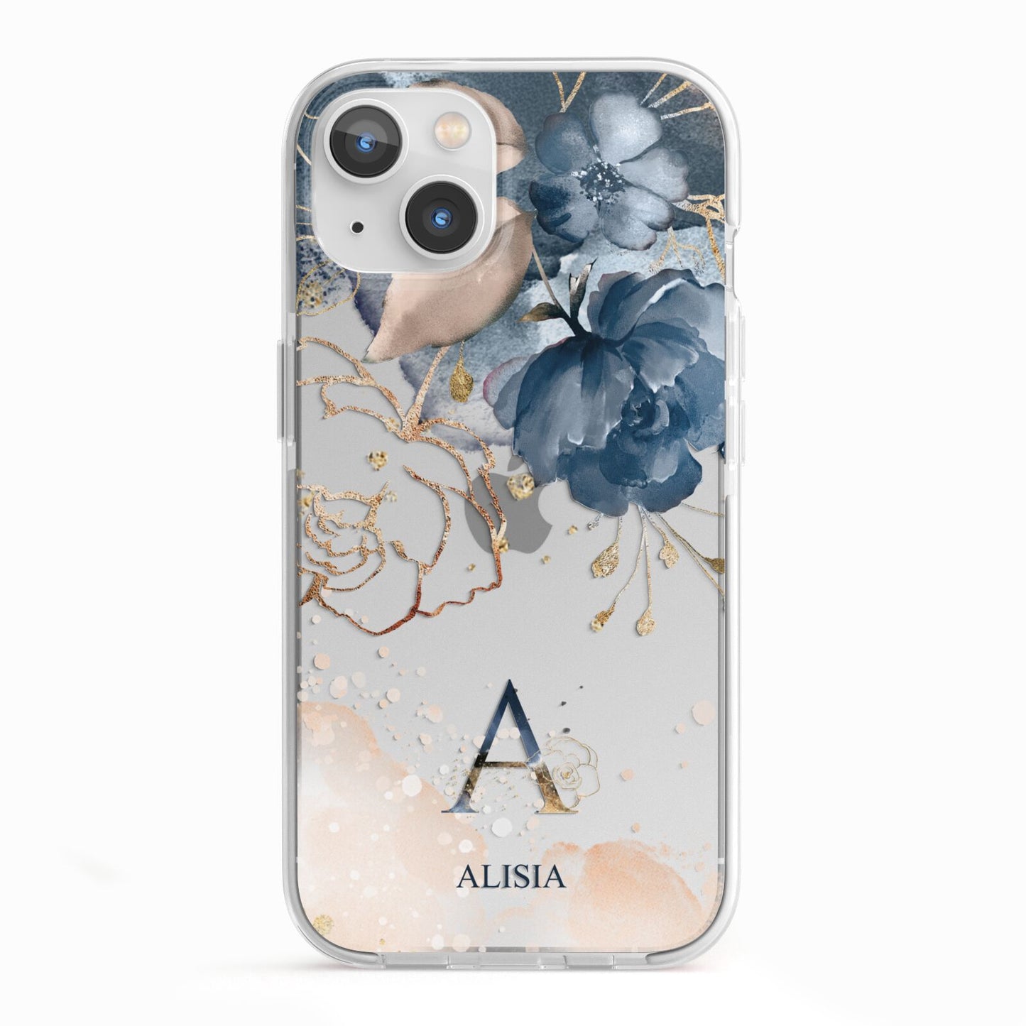 Monogrammed Watercolour Flower Elements iPhone 13 TPU Impact Case with White Edges