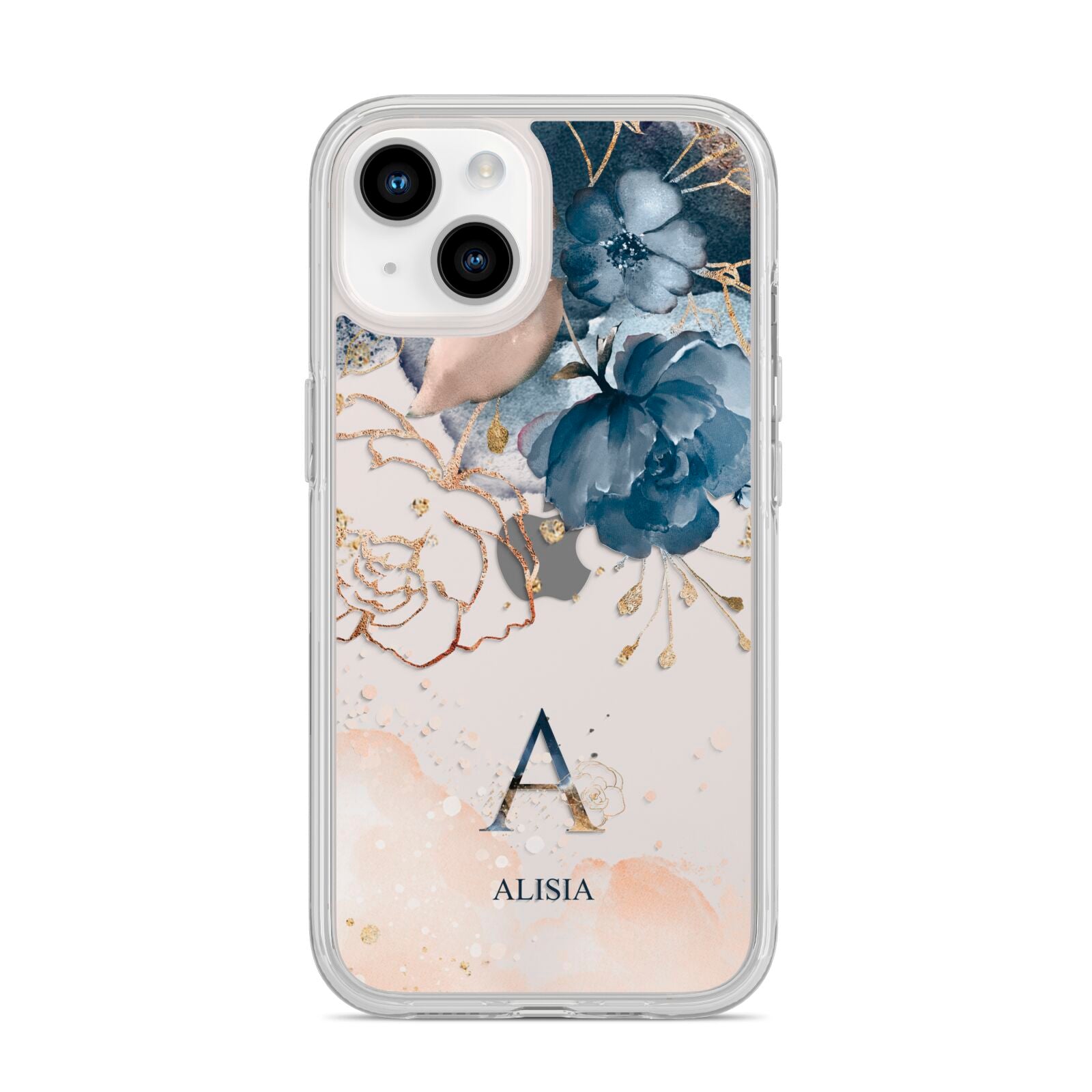 Monogrammed Watercolour Flower Elements iPhone 14 Clear Tough Case Starlight