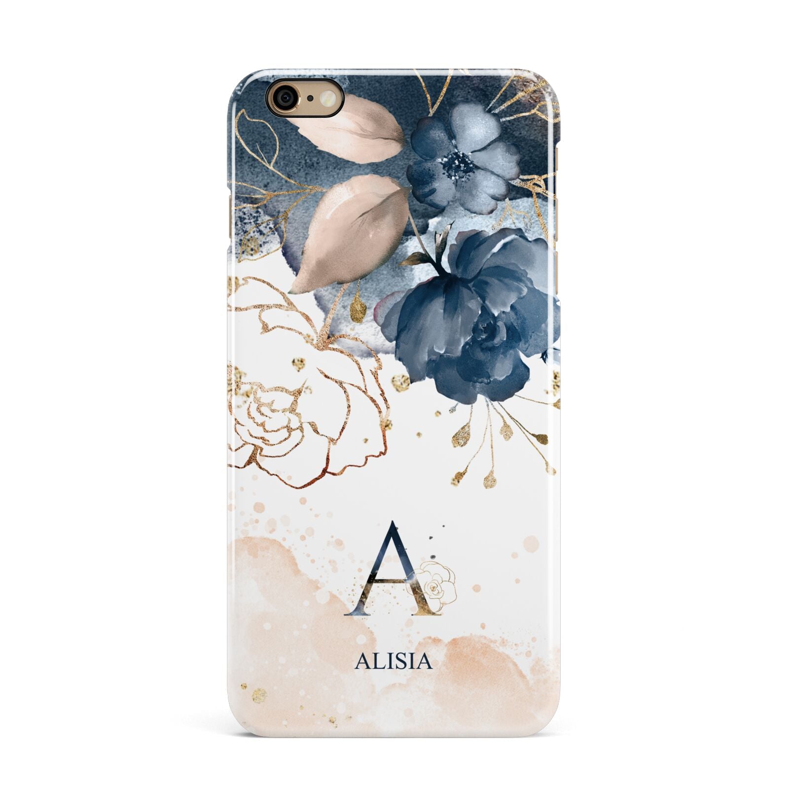 Monogrammed Watercolour Flower Elements iPhone 6 Plus 3D Snap Case on Gold Phone