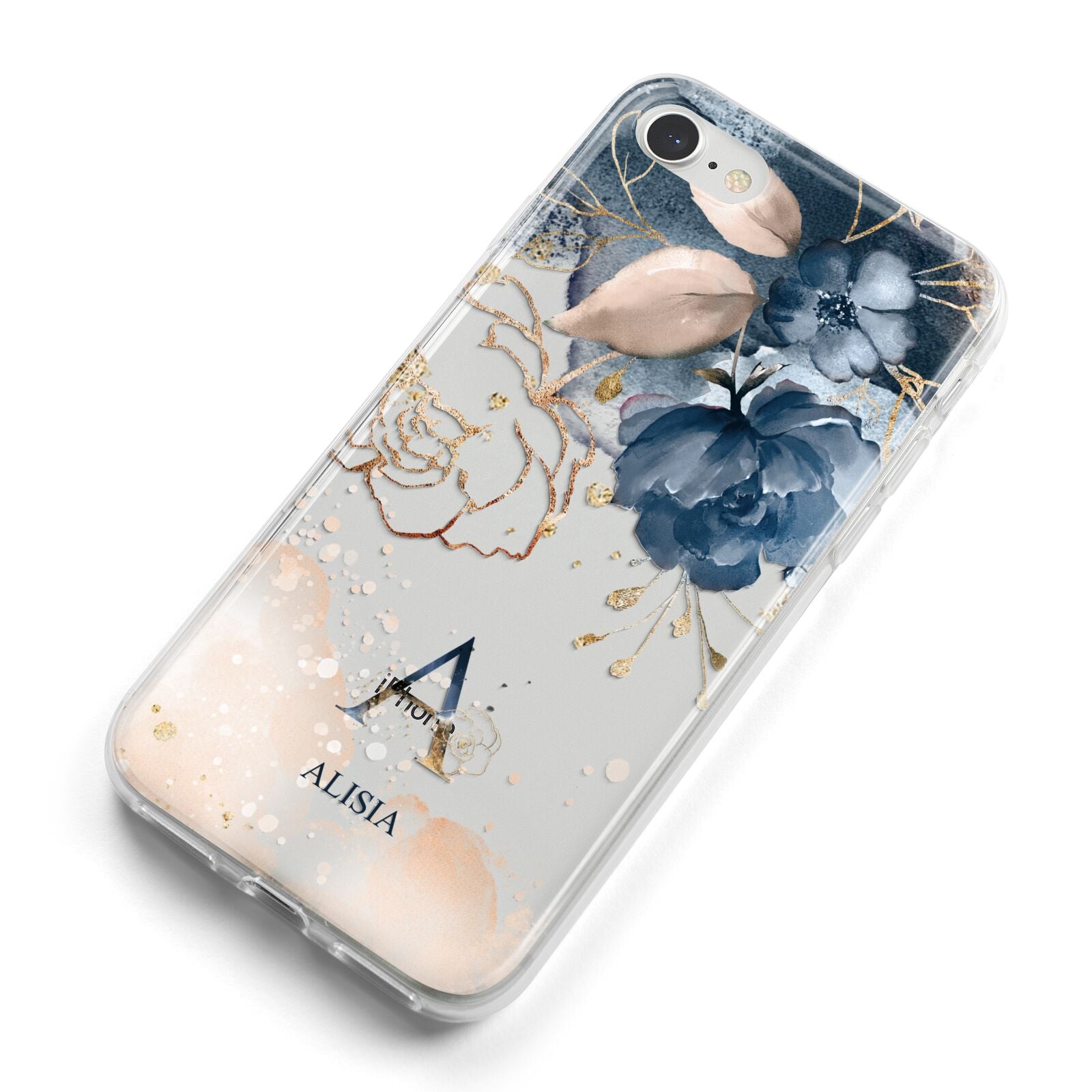 Monogrammed Watercolour Flower Elements iPhone 8 Bumper Case on Silver iPhone Alternative Image