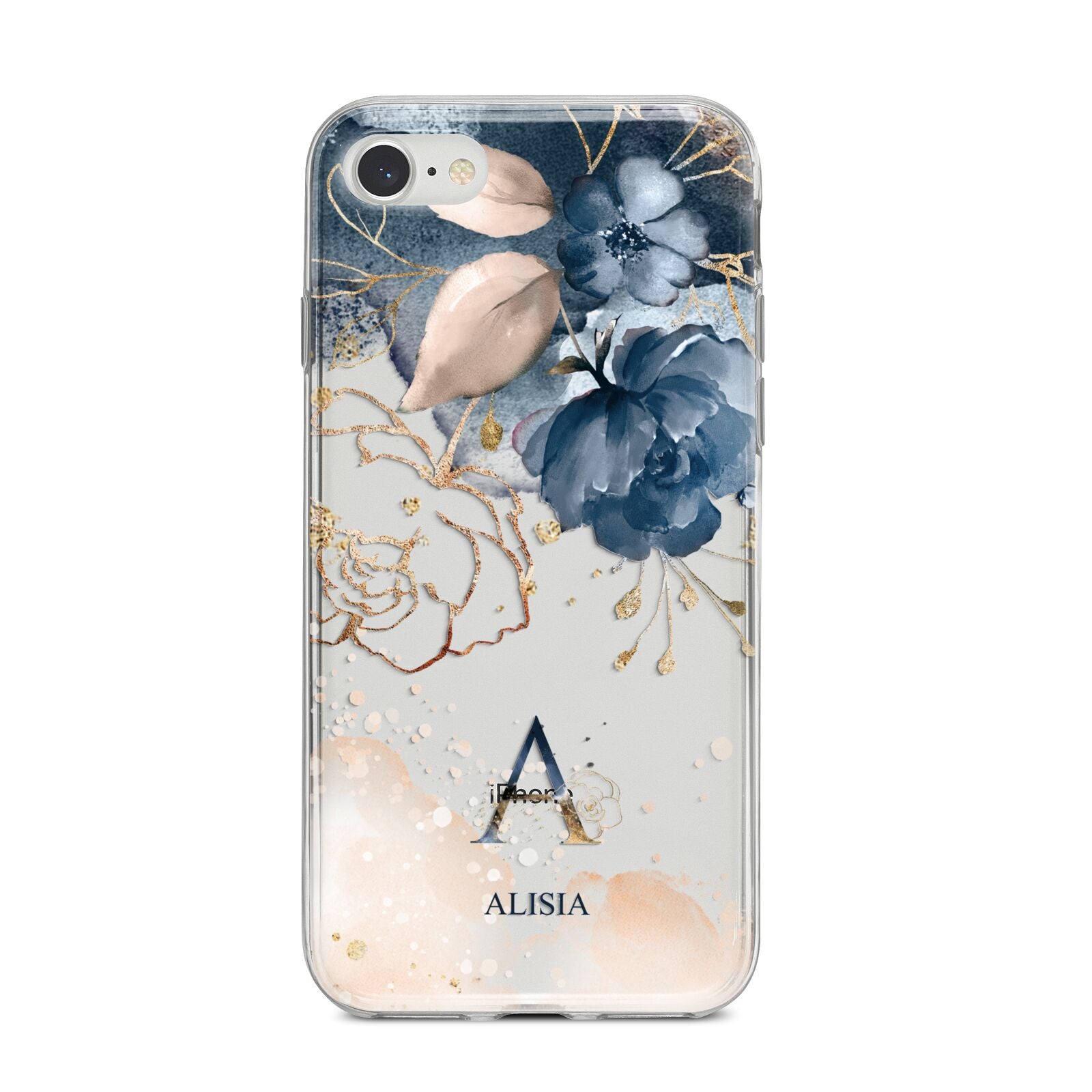 Monogrammed Watercolour Flower Elements iPhone 8 Bumper Case on Silver iPhone