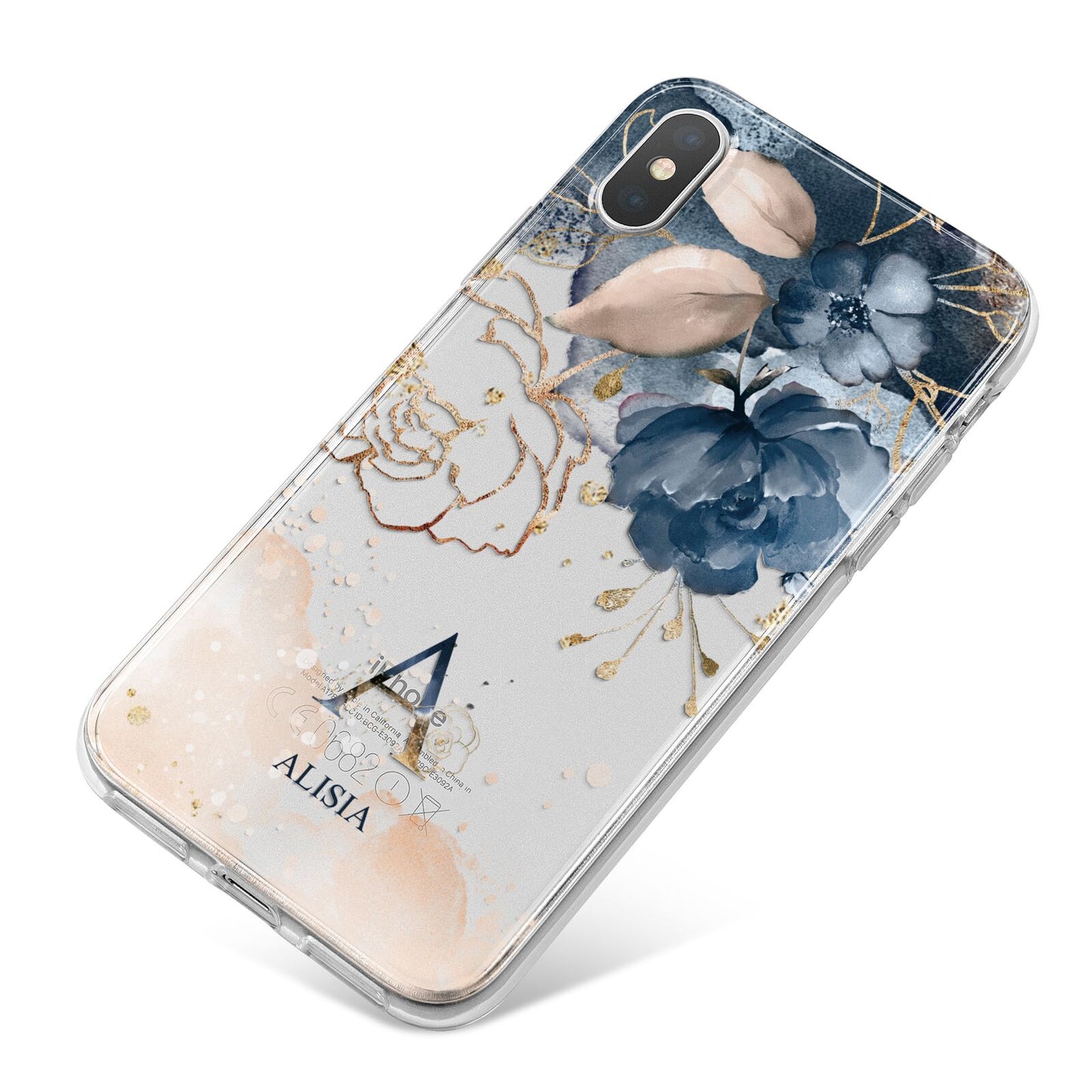 Monogrammed Watercolour Flower Elements iPhone X Bumper Case on Silver iPhone