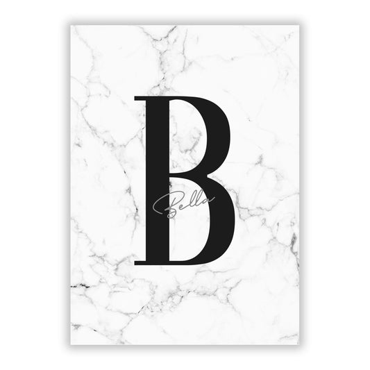 Monogrammed White Marble A5 Flat Greetings Card
