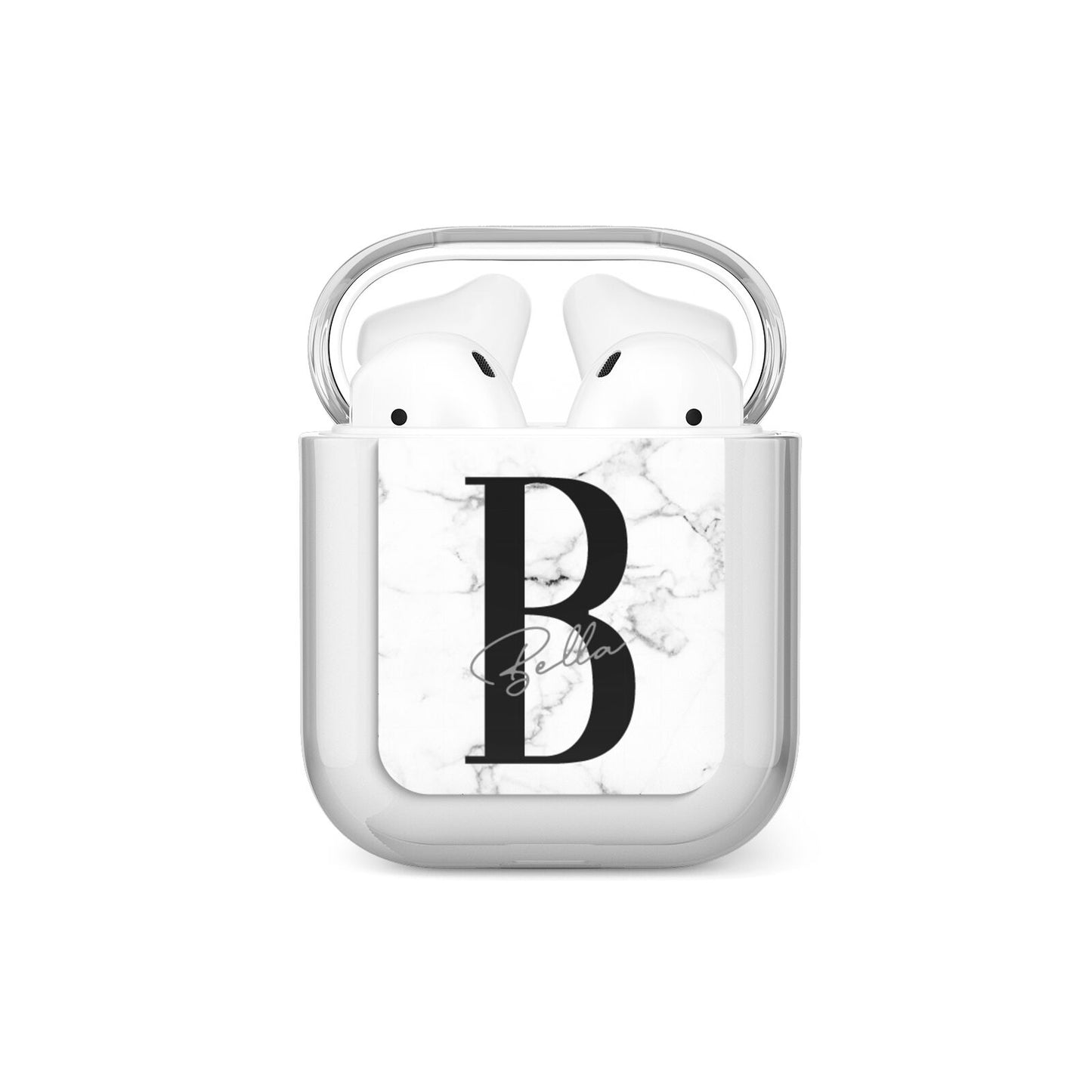 Monogrammed White Marble AirPods Case