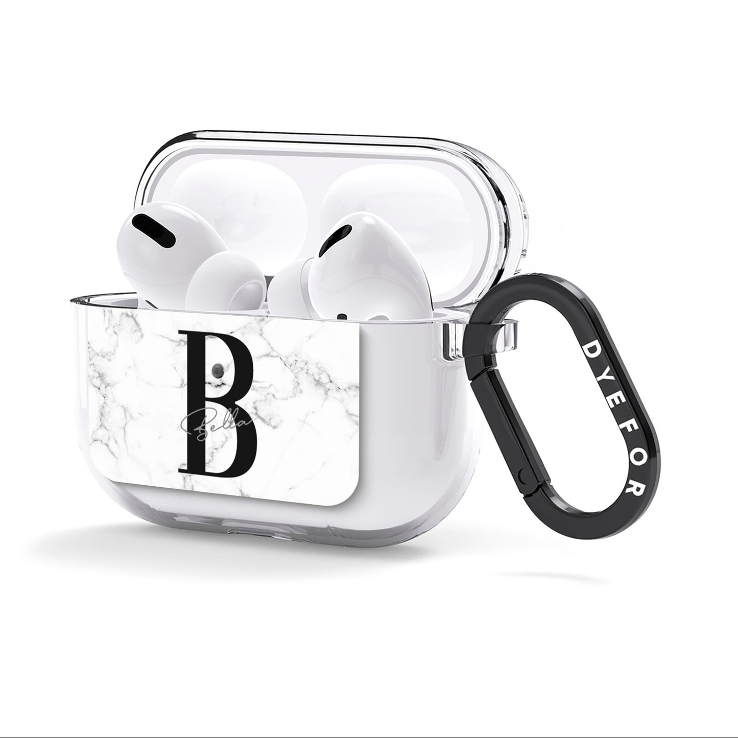 Monogrammed White Marble AirPods Clear Case 3rd Gen Side Image