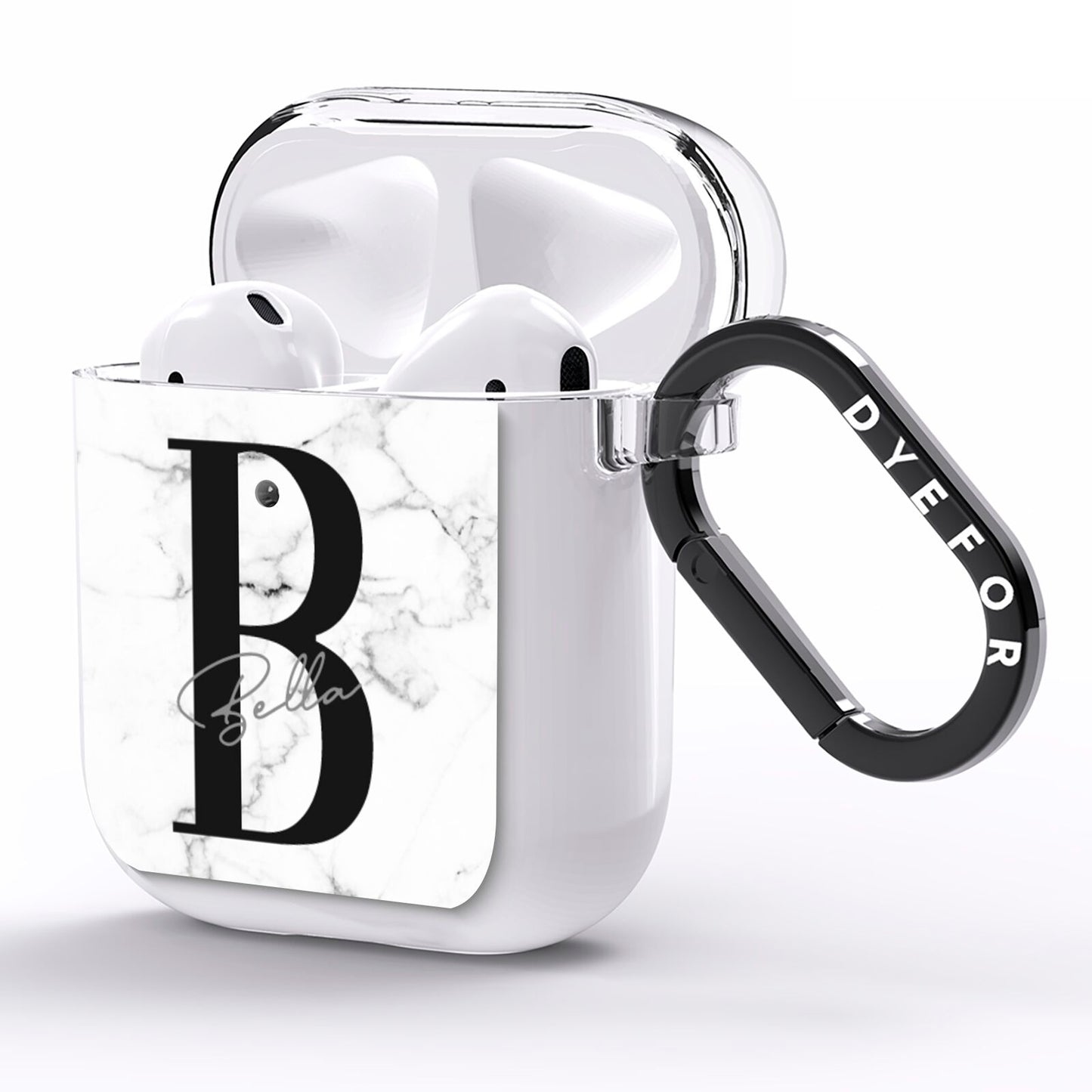 Monogrammed White Marble AirPods Clear Case Side Image