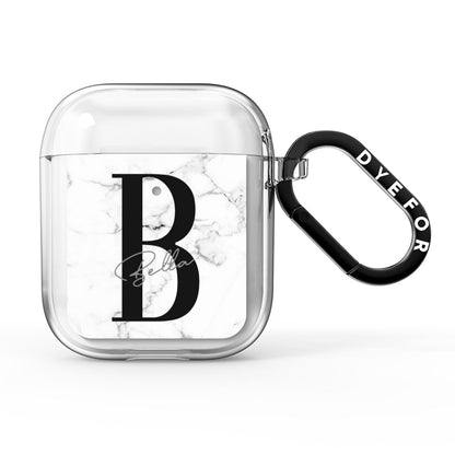 Monogrammed White Marble AirPods Clear Case