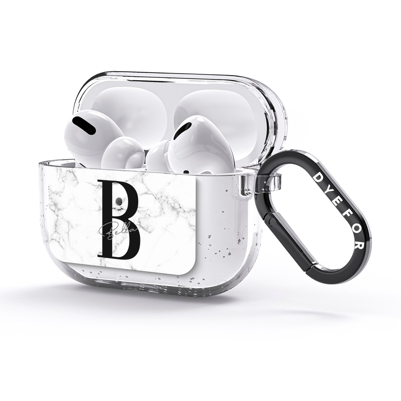 Monogrammed White Marble AirPods Glitter Case 3rd Gen Side Image