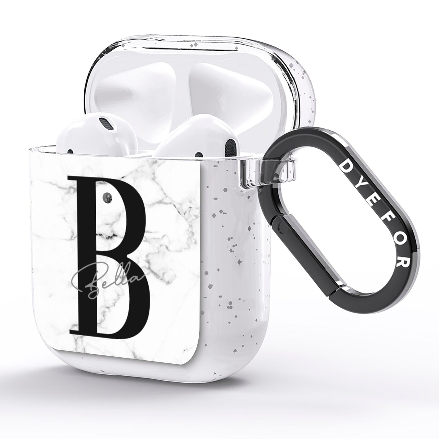 Monogrammed White Marble AirPods Glitter Case Side Image