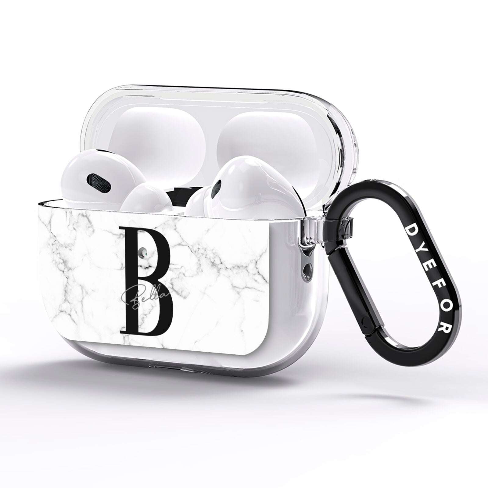 Monogrammed White Marble AirPods Pro Clear Case Side Image