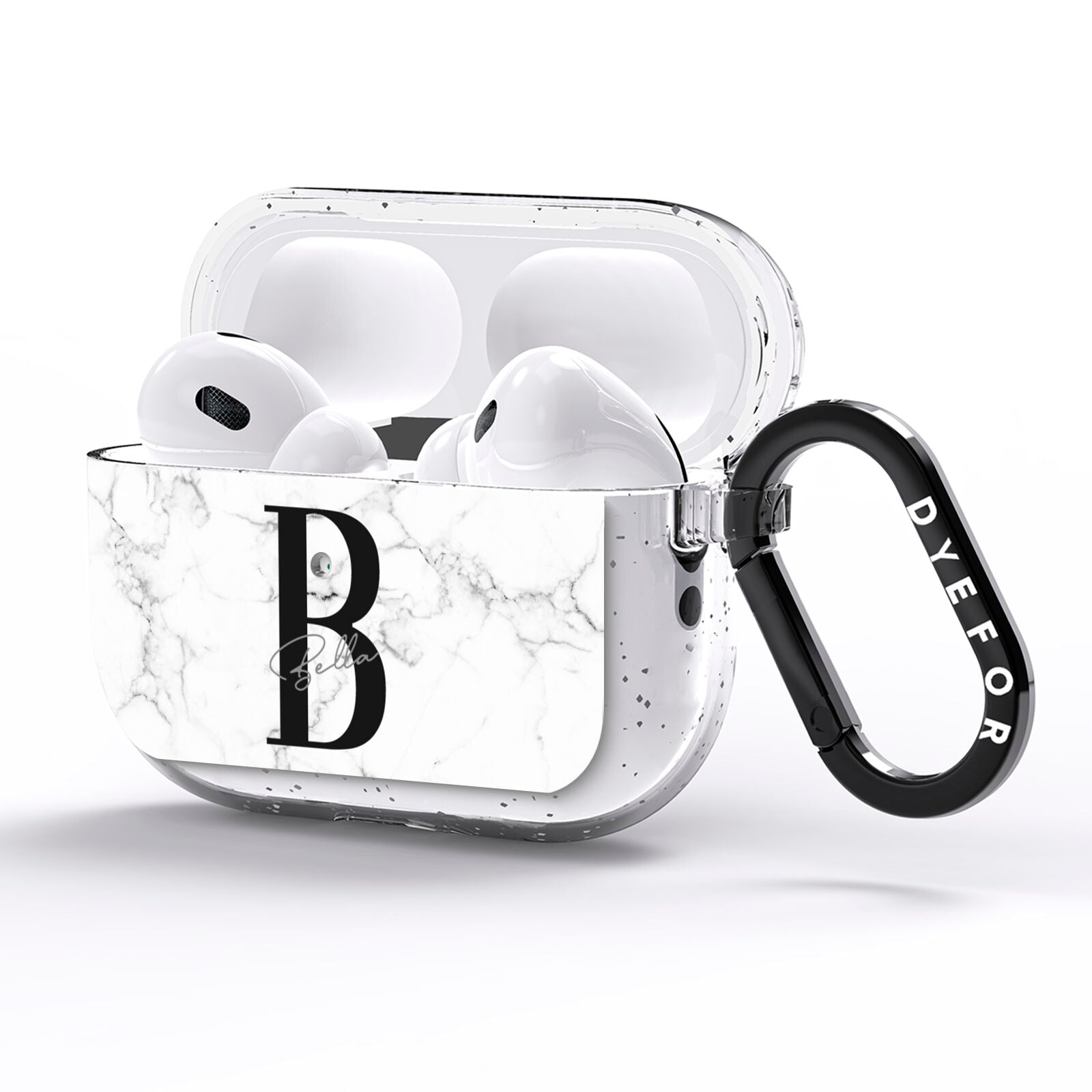Monogrammed White Marble AirPods Pro Glitter Case Side Image
