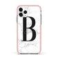 Monogrammed White Marble Apple iPhone 11 Pro in Silver with Pink Impact Case