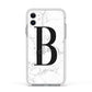 Monogrammed White Marble Apple iPhone 11 in White with White Impact Case