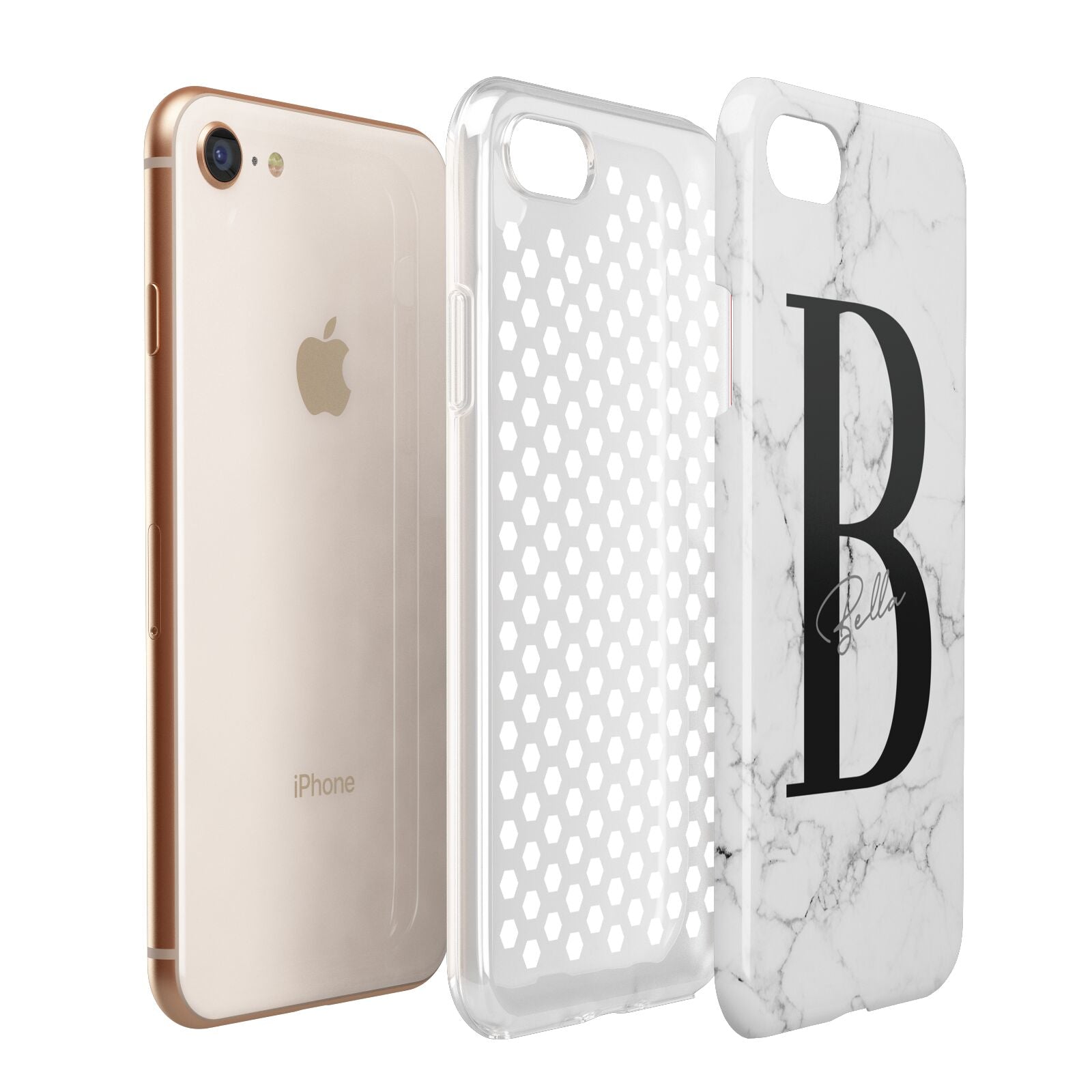 Monogrammed White Marble Apple iPhone 7 8 3D Tough Case Expanded View