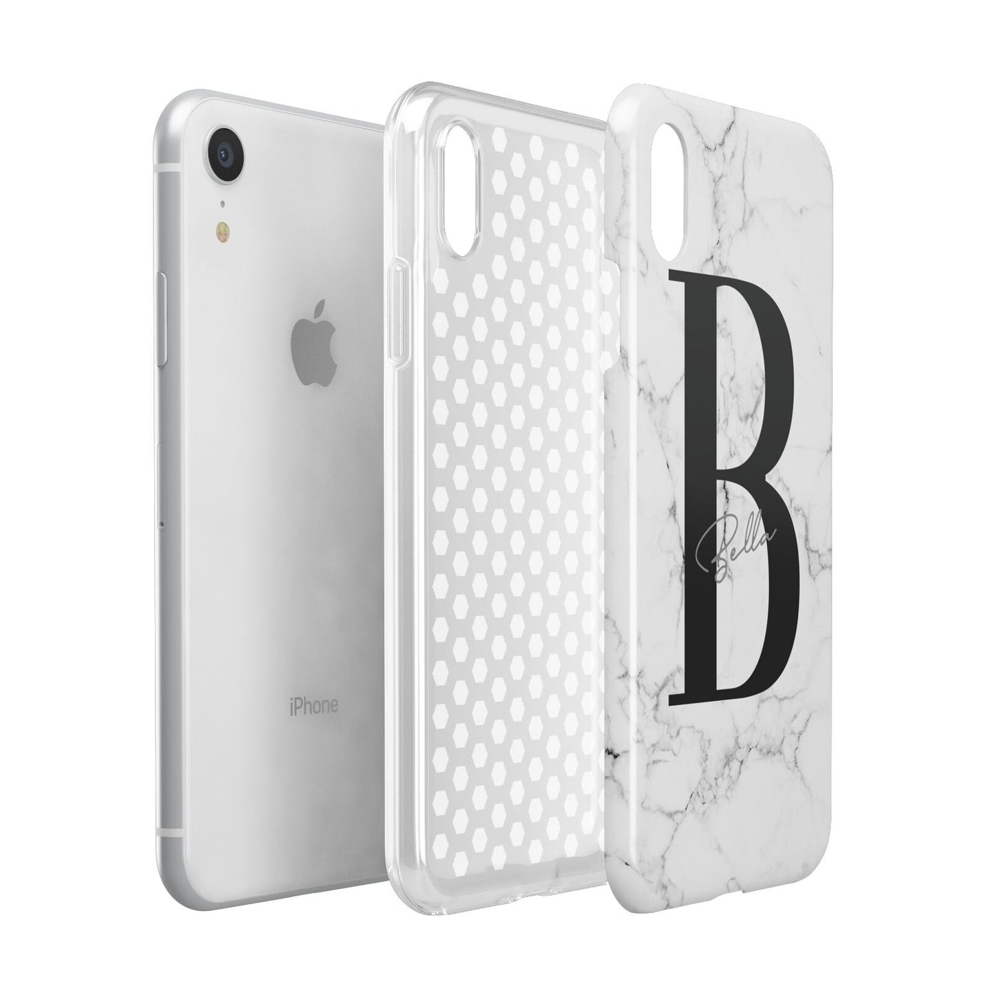 Monogrammed White Marble Apple iPhone XR White 3D Tough Case Expanded view
