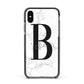 Monogrammed White Marble Apple iPhone Xs Impact Case Black Edge on Black Phone