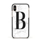 Monogrammed White Marble Apple iPhone Xs Impact Case Black Edge on Gold Phone