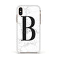 Monogrammed White Marble Apple iPhone Xs Impact Case White Edge on Gold Phone