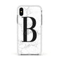 Monogrammed White Marble Apple iPhone Xs Impact Case White Edge on Silver Phone