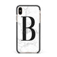 Monogrammed White Marble Apple iPhone Xs Max Impact Case Black Edge on Gold Phone