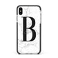 Monogrammed White Marble Apple iPhone Xs Max Impact Case Black Edge on Silver Phone