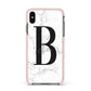 Monogrammed White Marble Apple iPhone Xs Max Impact Case Pink Edge on Black Phone