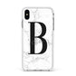 Monogrammed White Marble Apple iPhone Xs Max Impact Case White Edge on Silver Phone