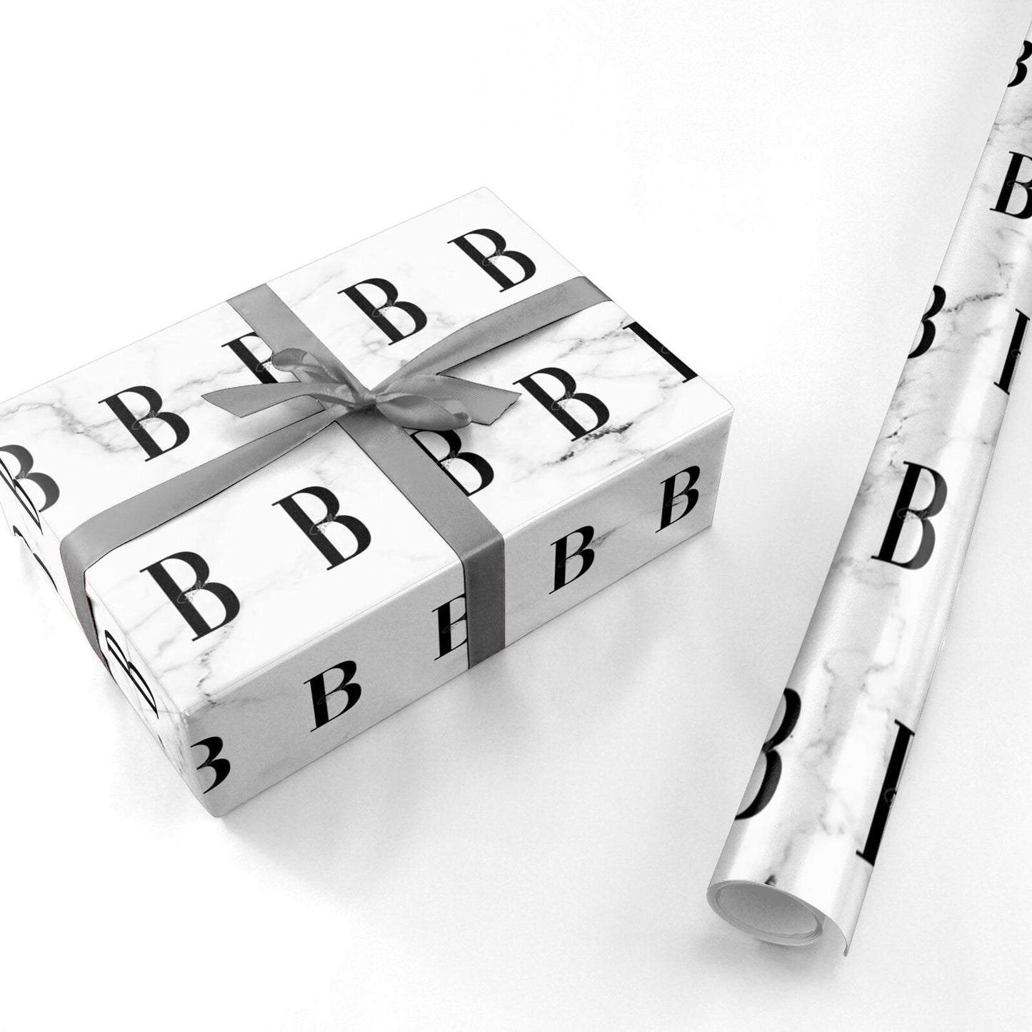 Monogrammed White Marble Personalised Wrapping Paper