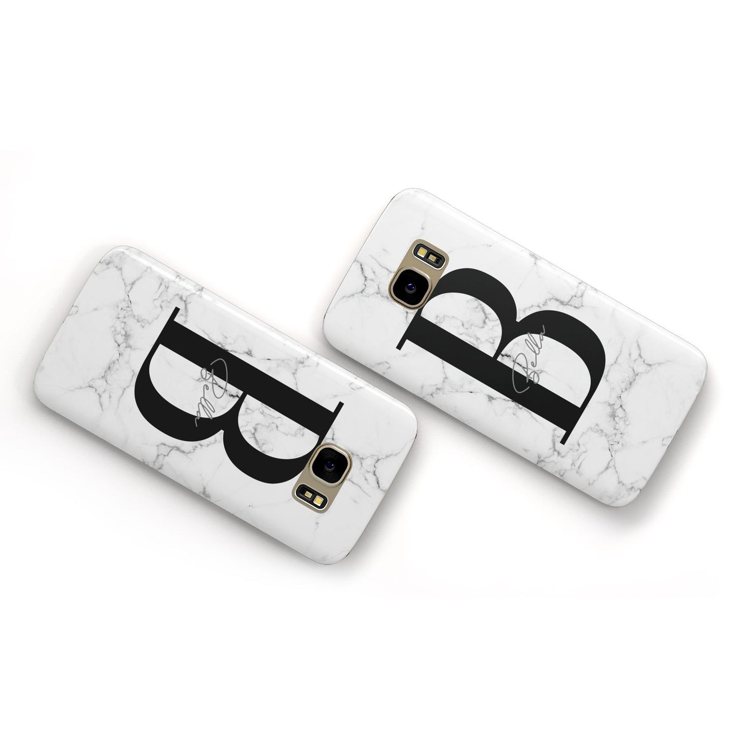Monogrammed White Marble Samsung Galaxy Case Flat Overview
