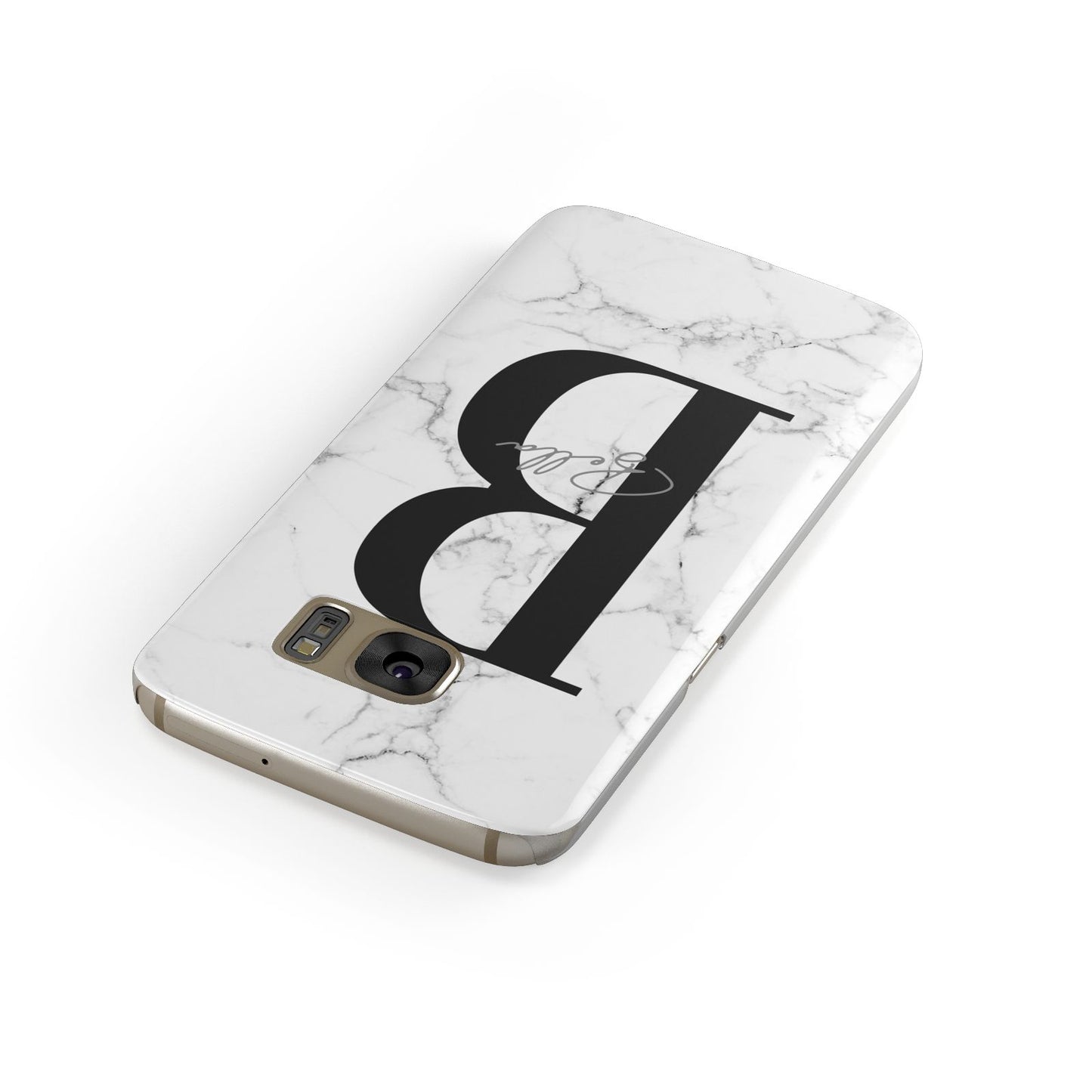 Monogrammed White Marble Samsung Galaxy Case Front Close Up