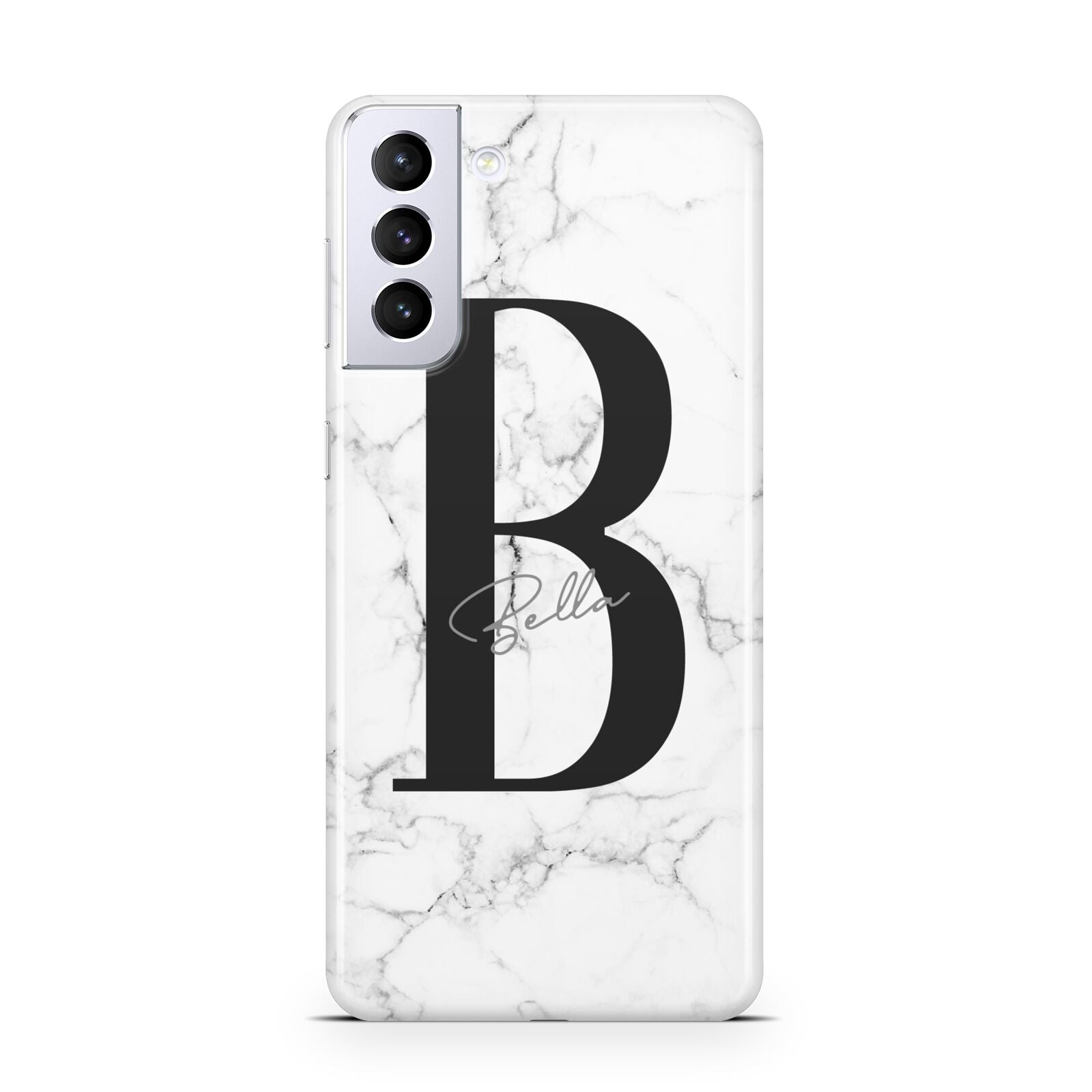 Monogrammed White Marble Samsung S21 Plus Phone Case