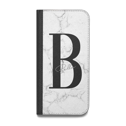 Monogrammed White Marble Vegan Leather Flip Samsung Case