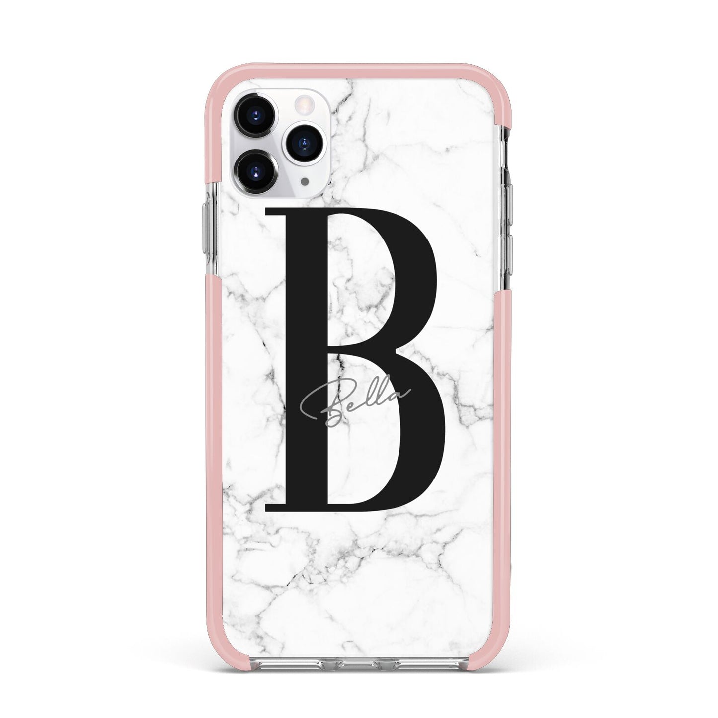 Monogrammed White Marble iPhone 11 Pro Max Impact Pink Edge Case