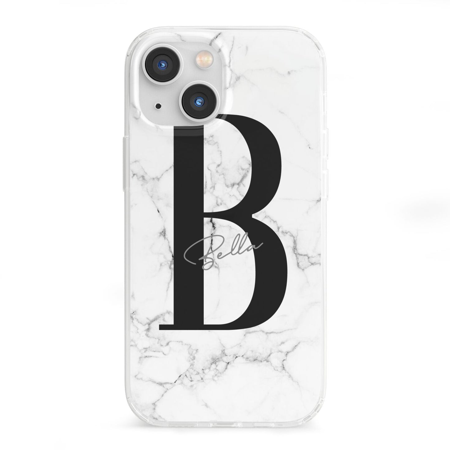 Monogrammed White Marble iPhone 13 Mini Clear Bumper Case